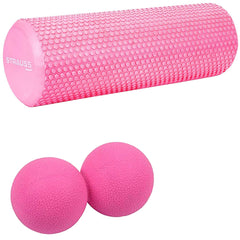 Strauss Foam Roller (Pink), 30 cm and Dual Yoga Massage Ball (Pink)