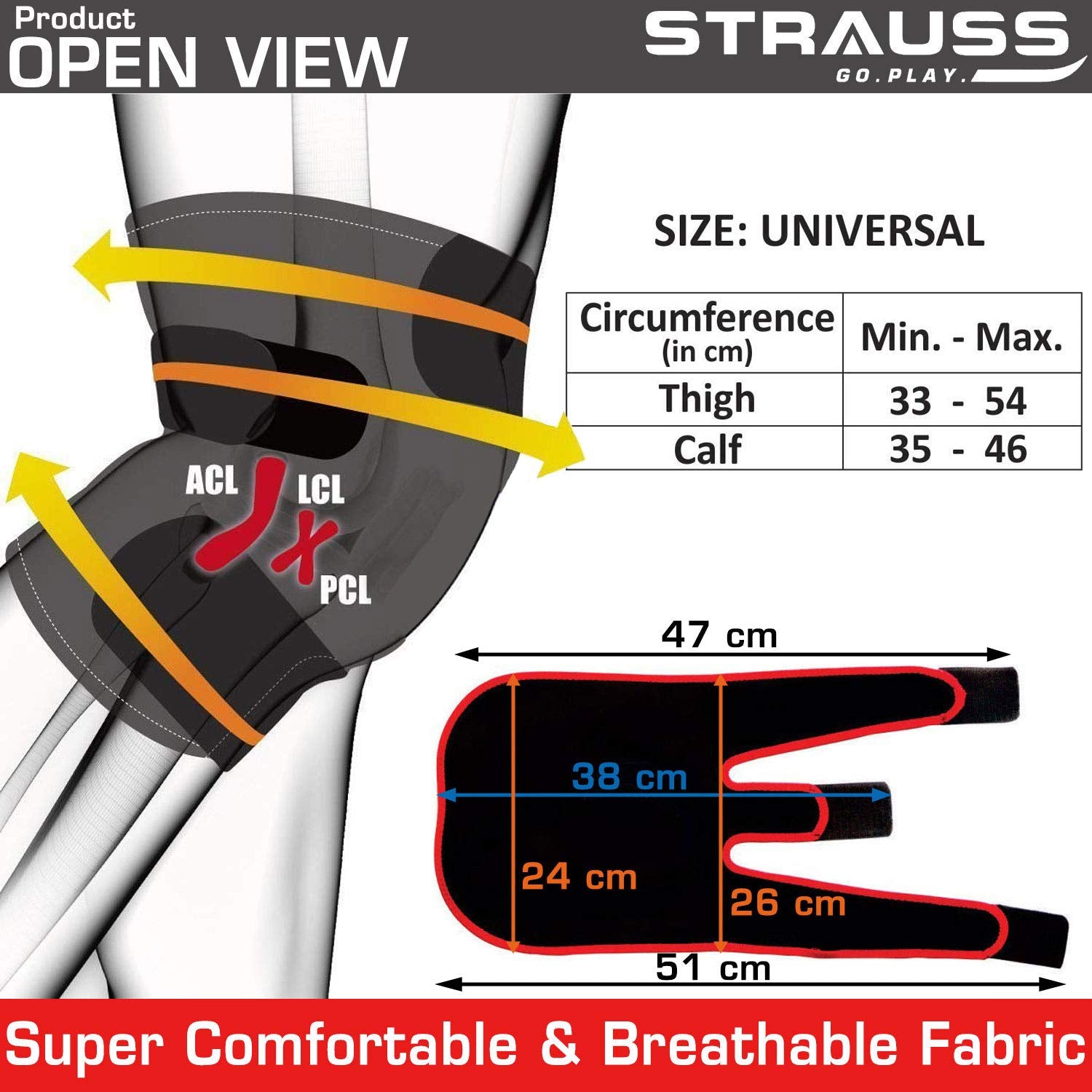 Strauss Adjustable Knee Support, Free Size (Black) and Wrist Support, Free Size (Black)