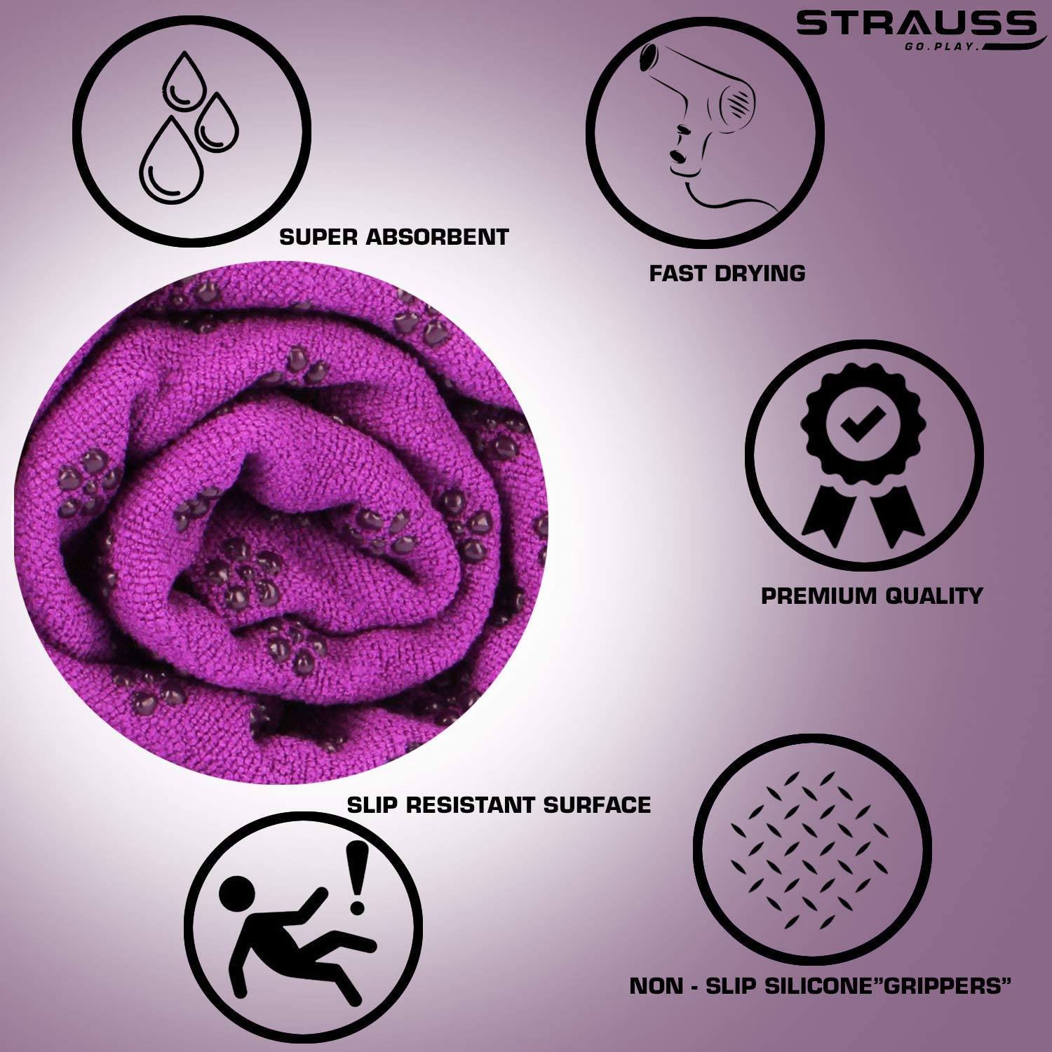 Strauss TPE Eco Friendly Dual Layer Yoga Mat, 6 mm (Pink) and Anti-Slip Yoga Towel (Purple)