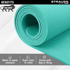 Strauss Anti Skid EVA Yoga Mat with Carry Strap, 4mm, (Sea Green)