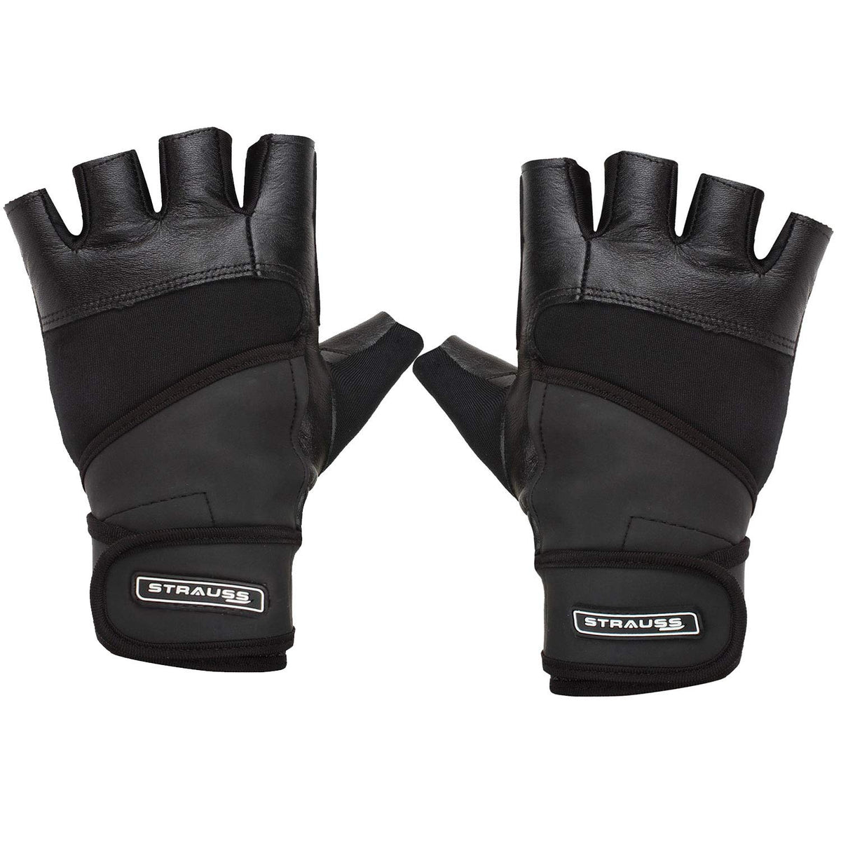 STRAUSS Leather Gym Gloves with Wrist Wrap (Medium)