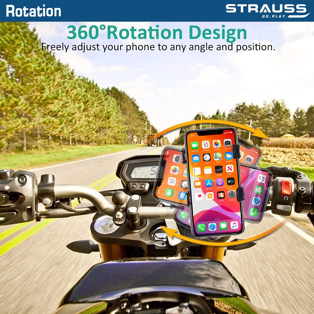 Strauss Cycle Mobile Phone Holder with Mount Bracket (Black) and Bicycle Zoom LED Torch with Mount Holder