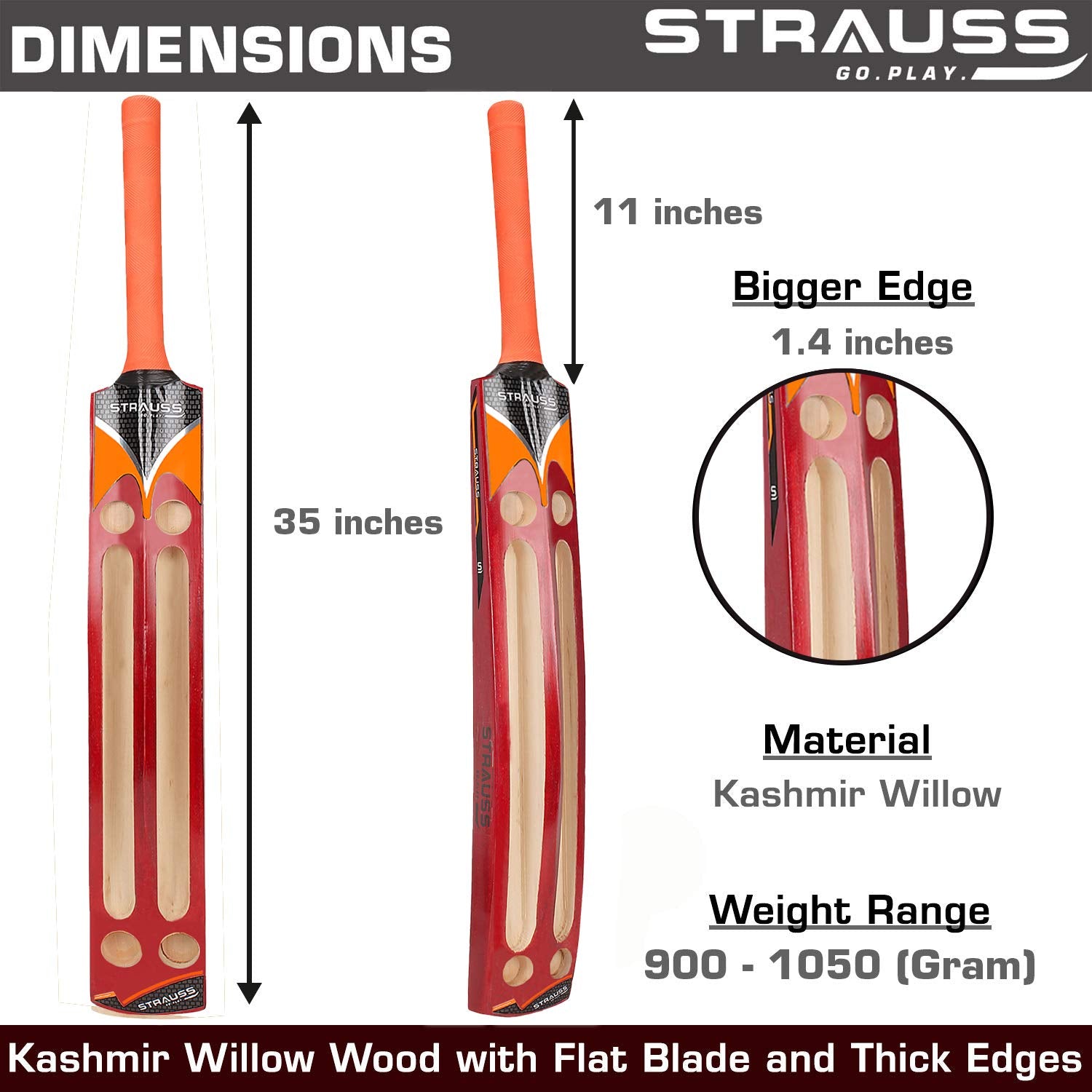 Strauss Knockout Scoop Tennis Cricket Bat,Full Duco,Red, (Singapur Handle)