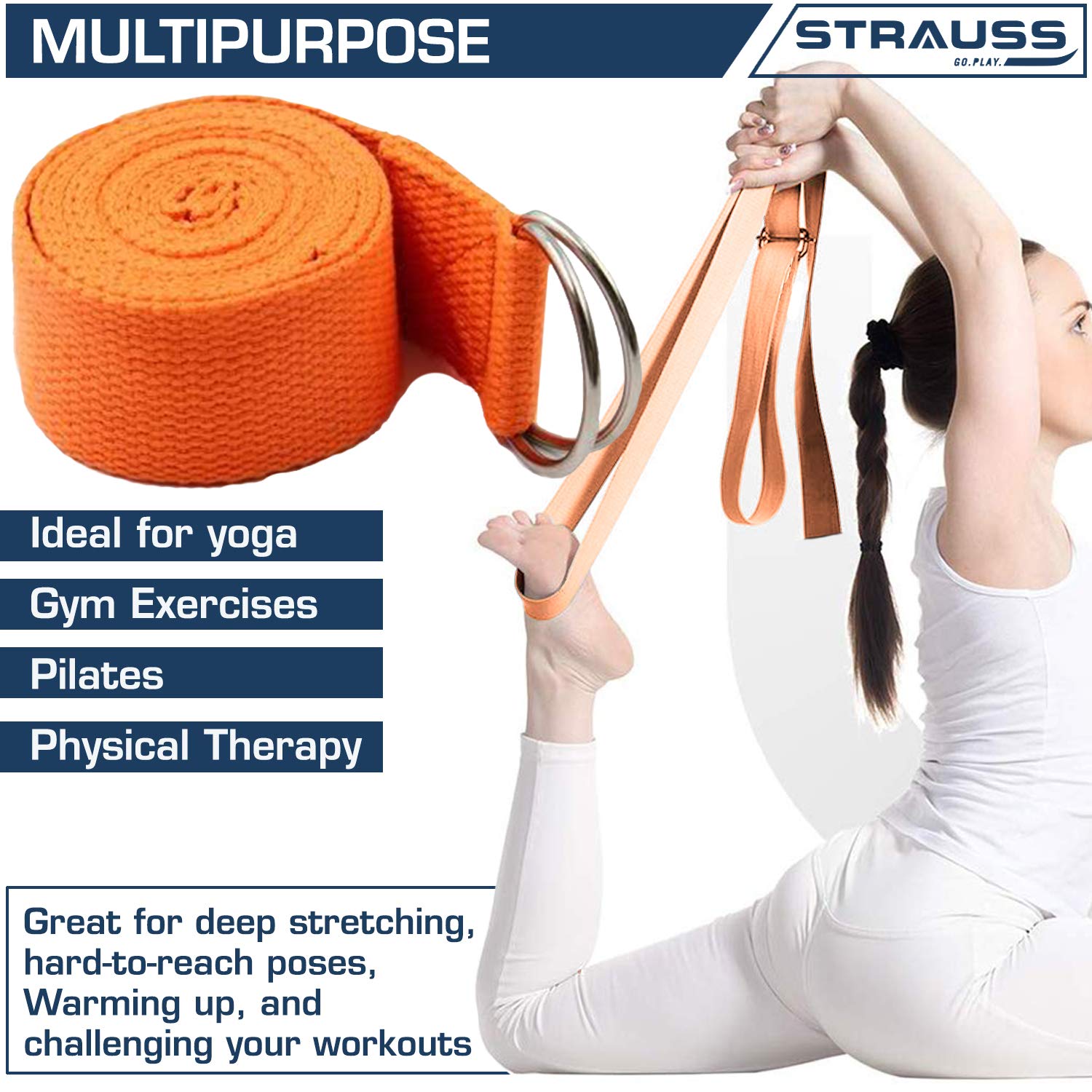 Strauss Yoga Strap & Stretching Belt | Ideal for Yoga, Pilates, Therapy,  Dance, Gymnastics & Flexibility | 60% Thicker Belt with Extra Safe  Adjustable