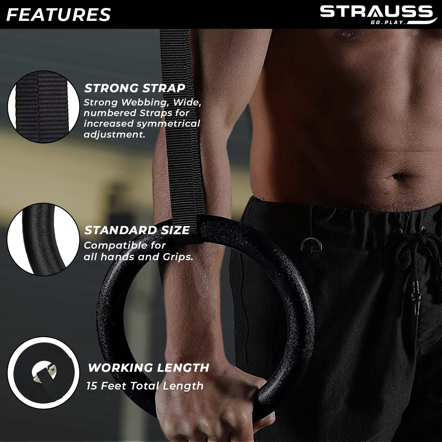 Gymnastic Rings, Fitness Rings w/ Adjustable Buckles Straps - PHAT™
