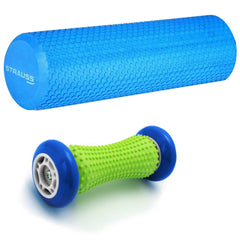 Strauss Yoga Foam Roller, 30cm (Blue) and Foot/Hand Massage Roller