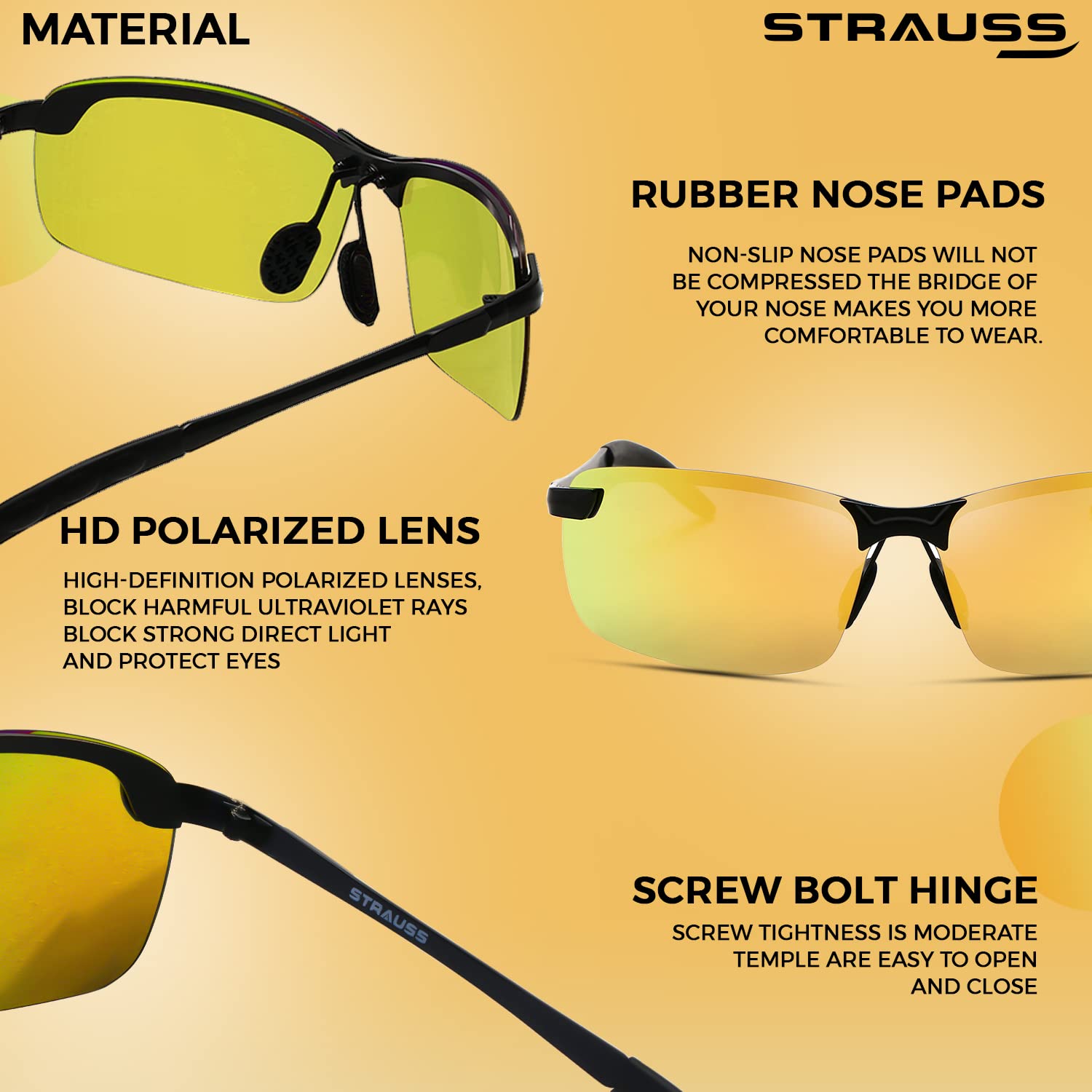 STRAUSS UV 400 Sunglasses, (Yellow)