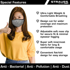 STRAUSS Unisex Anti-Bacterial Protection Mask, Non Vent, Large, (Grey)