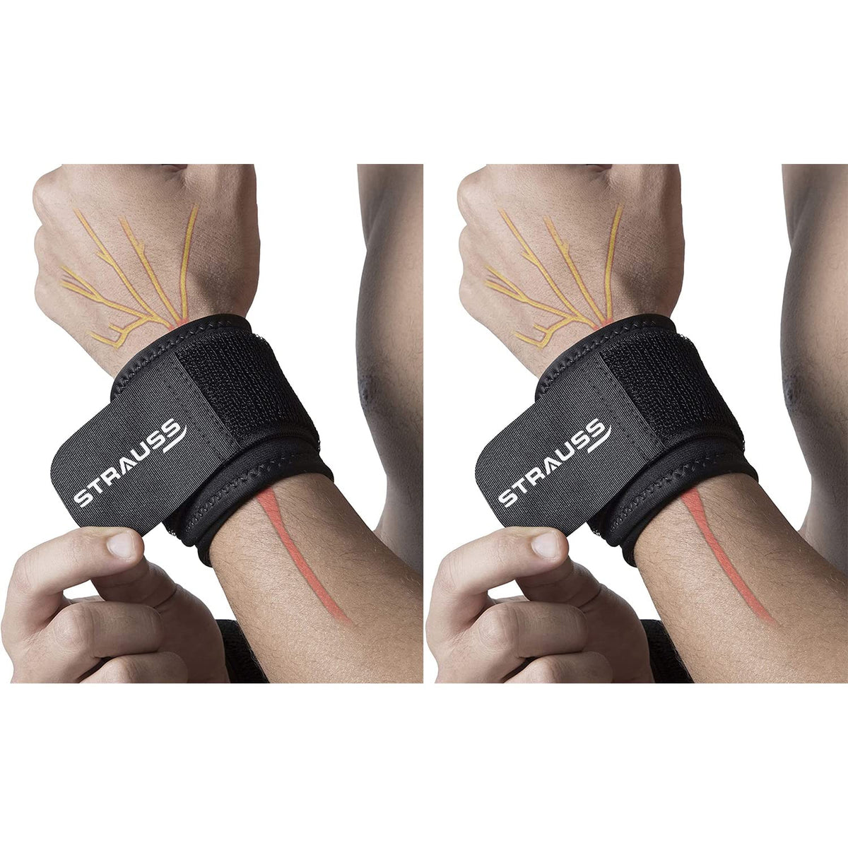 Strauss Wrist Support, Single (Free Size, Black), (Pack of 2)