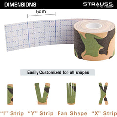 Strauss Kinesiology Sports Tape Knee, Calf & Thigh Support, (Camo Green), (Pack of 2)