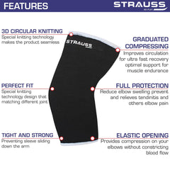 Strauss Elbow Support, Free Size and Adjustable Knee Support, Free Size (Black)