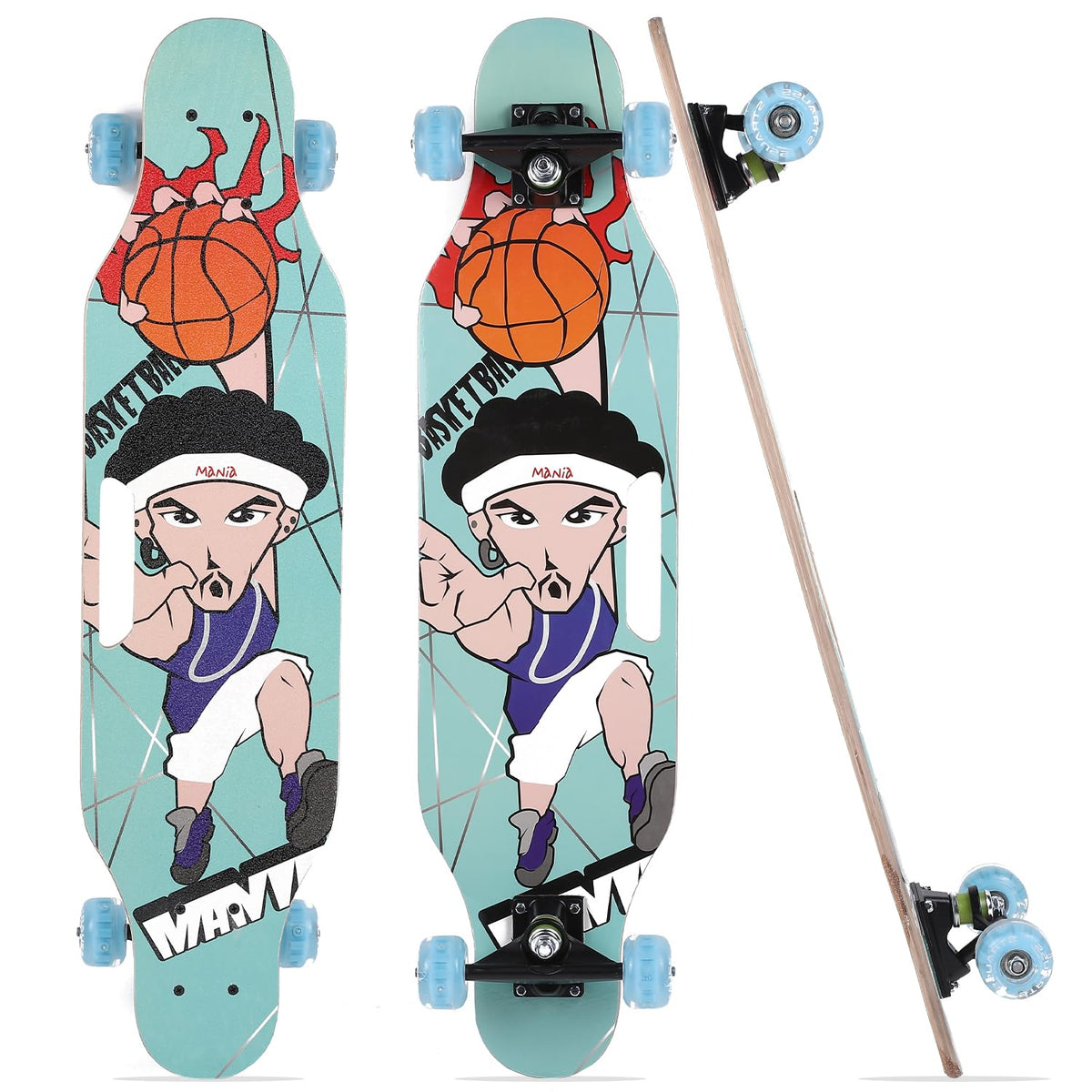 STRAUSS Bronx Skateboard/Penny Skateboard/Casterboard/Hoverboard | Anti-Skid Board with ABEC-7 High Precision Bearings | PU Wheel with Light |Ideal for All Skill Level (31.4 X 8 Inch), (Basketball Mania)
