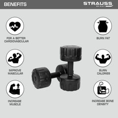 Strauss Unisex PVC Dumbbells Weight for Men & Women | 5Kg (Each)| 10Kg (Pair) | Ideal for Home Workout and Gym Exercises (Black)