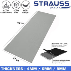 Strauss Yoga Mat 6mm Grey With Yoga Block And Belt