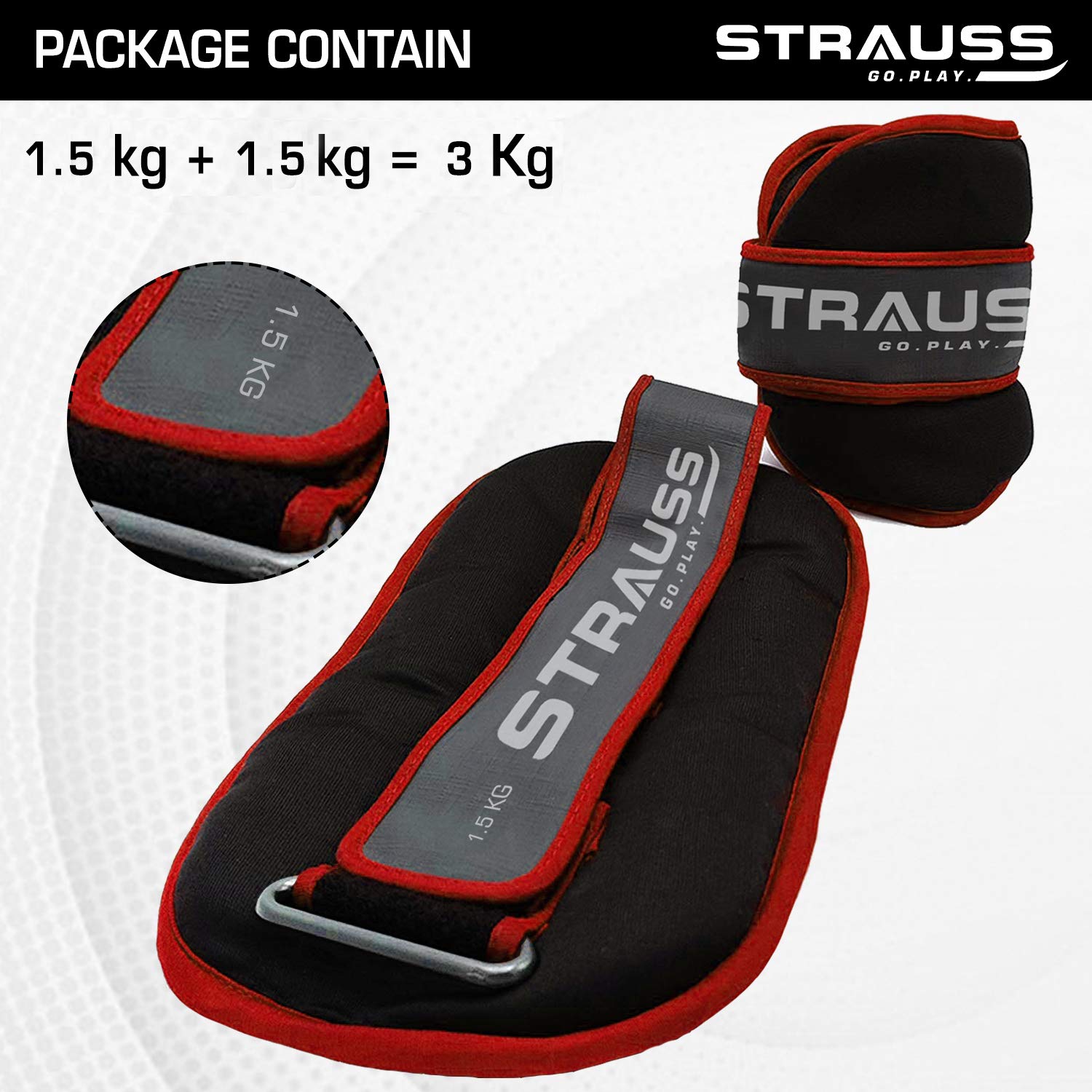 Strauss Round Shape Ankle Weight, 1.5 Kg (Each), Pair, (Red)