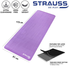 Strauss Extra Thick Yoga Mat with Carrying Strap, 10 mm (Purple)