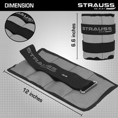 Strauss Adjustable Ankle/Wrist Weights 1 KG X 2 | Ideal for Walking, Running, Jogging, Cycling, Gym, Workout & Strength Training | Easy to Use on Ankle, Wrist, Leg, (Grey)