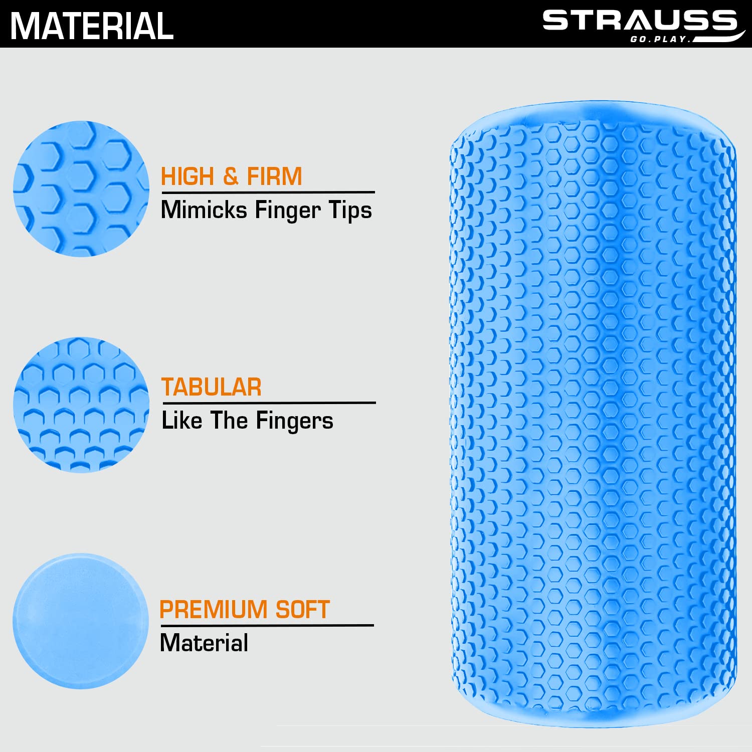 Strauss Yoga Foam Roller | Ideal For Exercise, Muscle Recovery, Physiotherapy, Pain Relief & Myofascial | Deep Tissue Massage Roller 45 Cm, (Blue)