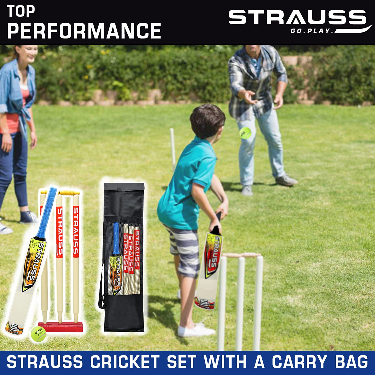 Strauss Cricket Kit, Size- 4 (Popular Willow bat+3 Stumps+Holder+1 Ball+Carry Bag)