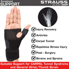 Strauss Thumb Support with Wrist Wrap, Free Size, (Black)