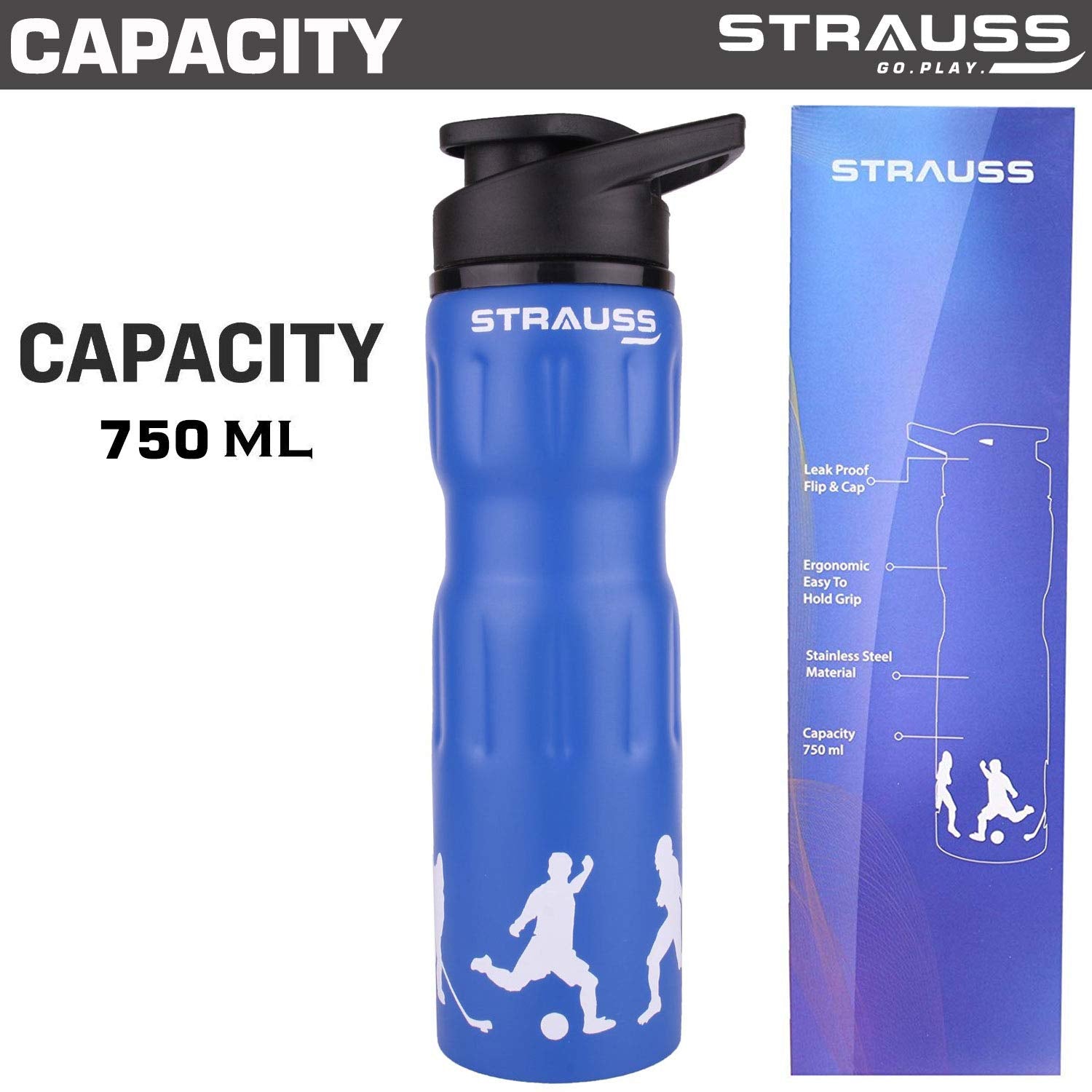 STRAUSS Stainless Steel Water Bottle, 750ml (Blue), Pack of 1