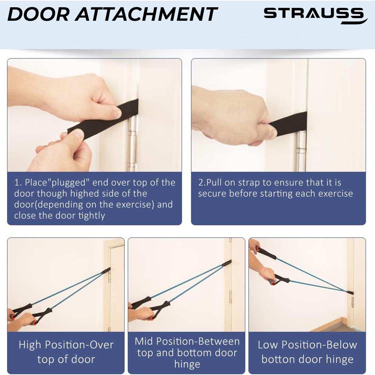 Strauss Triple Resistance Tube with PVC Handles, Door Knob & Carry Bag, 40 Kg, (Black)