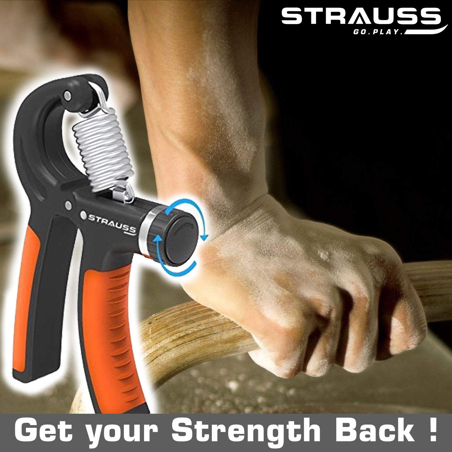 Strauss Adjustable Spring Hand Exerciser | Finger Exerciser| Hand Grip Strengthener for Men & Women (Multicolor) (‎Combo with Hand Grip,)