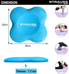 Strauss Yoga Knee & Elbow Cushion Pad | Support for Knees, Hands, Wrists, Elbows | Ideal for Planks, Push-ups, Yoga, Meditation, Pilates & Workout | Padding for Joint Protection and Stability, (Blue)