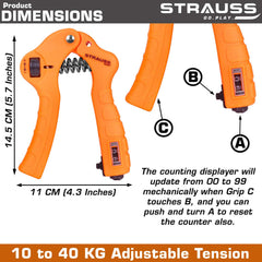 Strauss Adjustable Hand Grip Strengthener with Counter, (Orange)