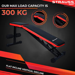 Strauss Adjustable Heavy Duty Workout Gym Bench for Multipurpose Exercise, (Black/Red)