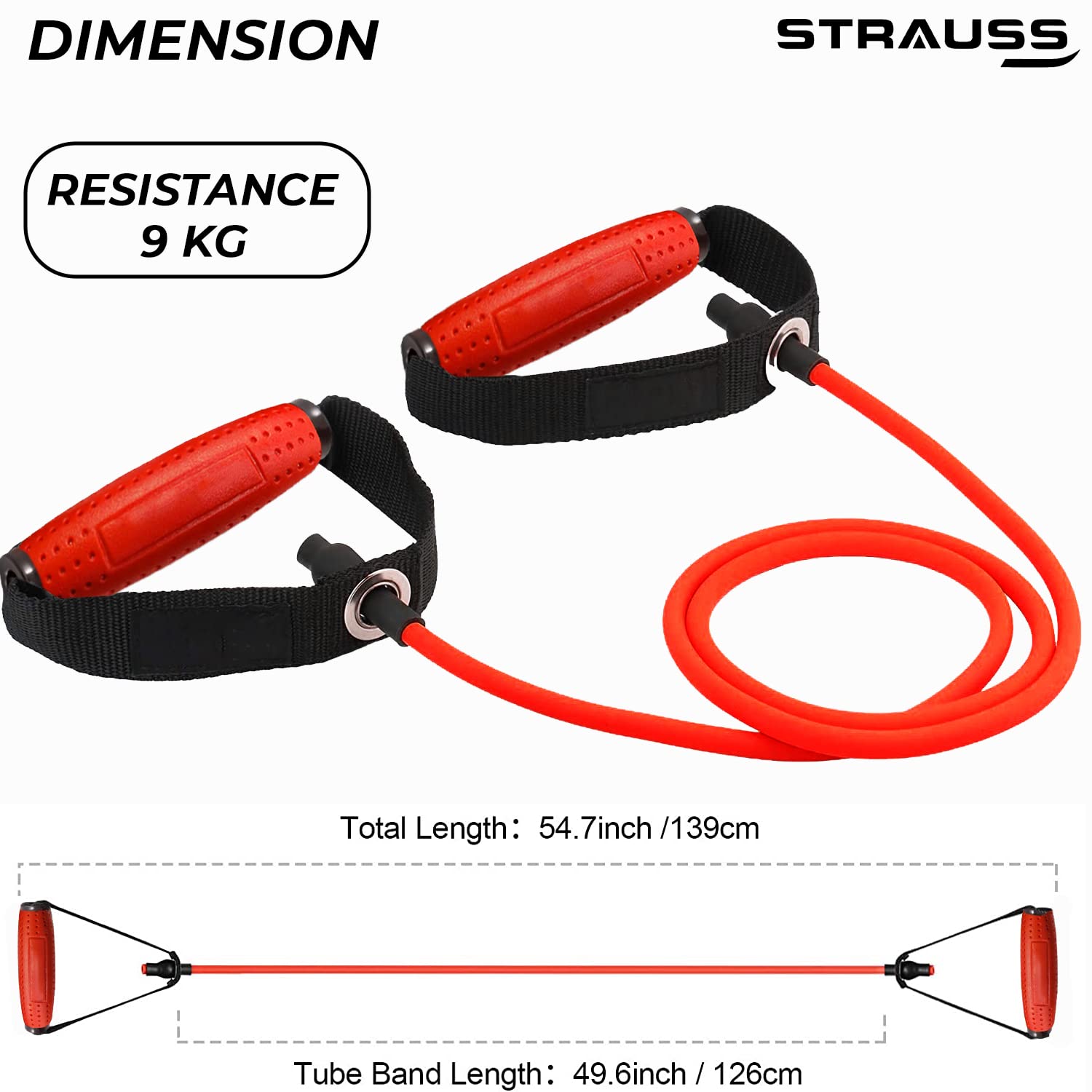 Strauss Single Resistance Tube with PVC Handles, Door Knob & Carry Bag, 9 Kg, (Red)
