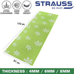 Strauss Yoga Mat Floral, 6 mm (Green)