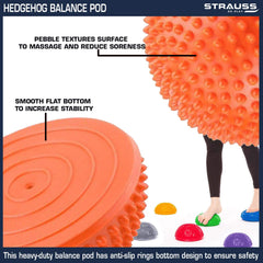 Strauss Hedgehog Balance Pod | Half Spiky Fitness Domes for Kids & Adults | Ideal for Foot Massage, Stability Training, Muscle Balancing Therapy, Yoga Gymnastics Exercise, Occupational Therapy | Stability Balance Trainer Dot,(Orange)