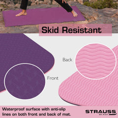 Strauss TPE Eco Friendly Dual Layer Yoga Mat, 6 mm (Pink) and Yoga Knee Pad Cushions, (Pink)