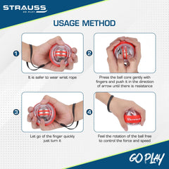 Strauss Wrist Gyro Ball | Ideal For Wrist Training, Strengthening Arms, Fingers, Wrist Bones and Muscles | Power Wrist Ball, Hand Enhancer, Forearm Exerciser,Self-Starting Wrist Trainer Ball with LED Light,(Red)