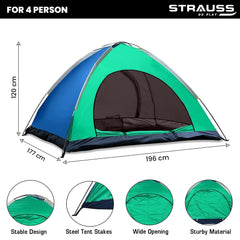 Strauss Portable Waterproof Camping Tent, 4 Persons (Multi Color)