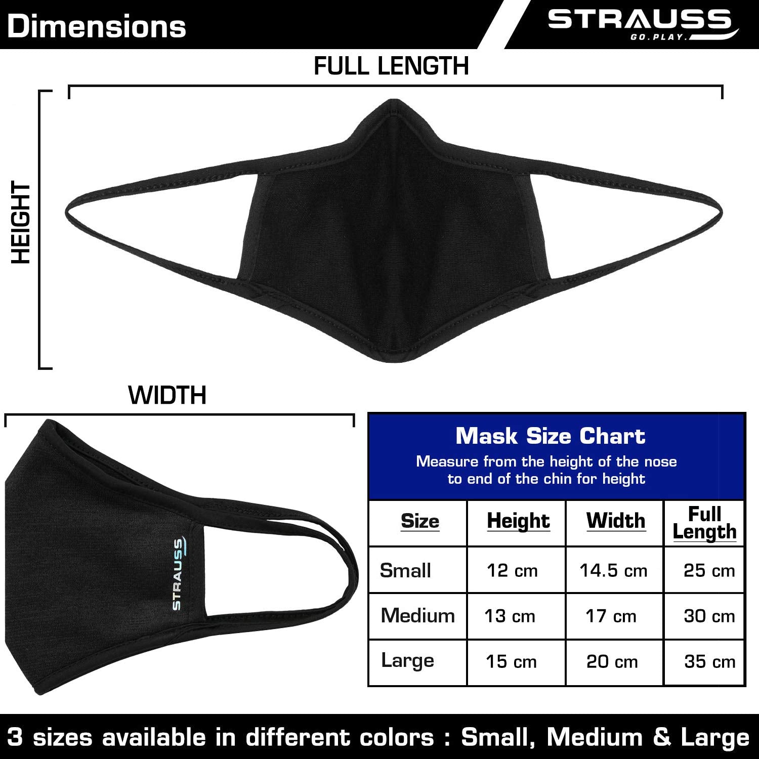 STRAUSS Unisex Anti-Bacterial Protection Mask, Black Vent, Large, (Black)