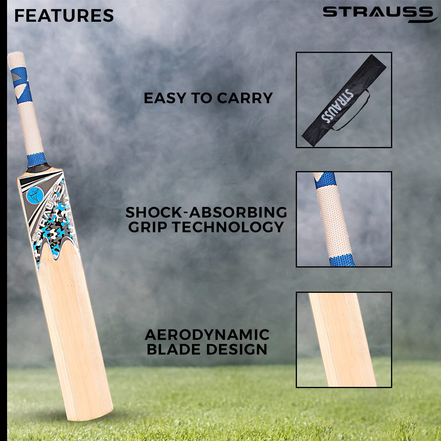 Strauss Scoop Tennis Cricket Bat, Plain, Short Handle, Blue