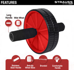 Strauss Premium Exercise Wheel Ab Roller with Foam Handles, (Red)