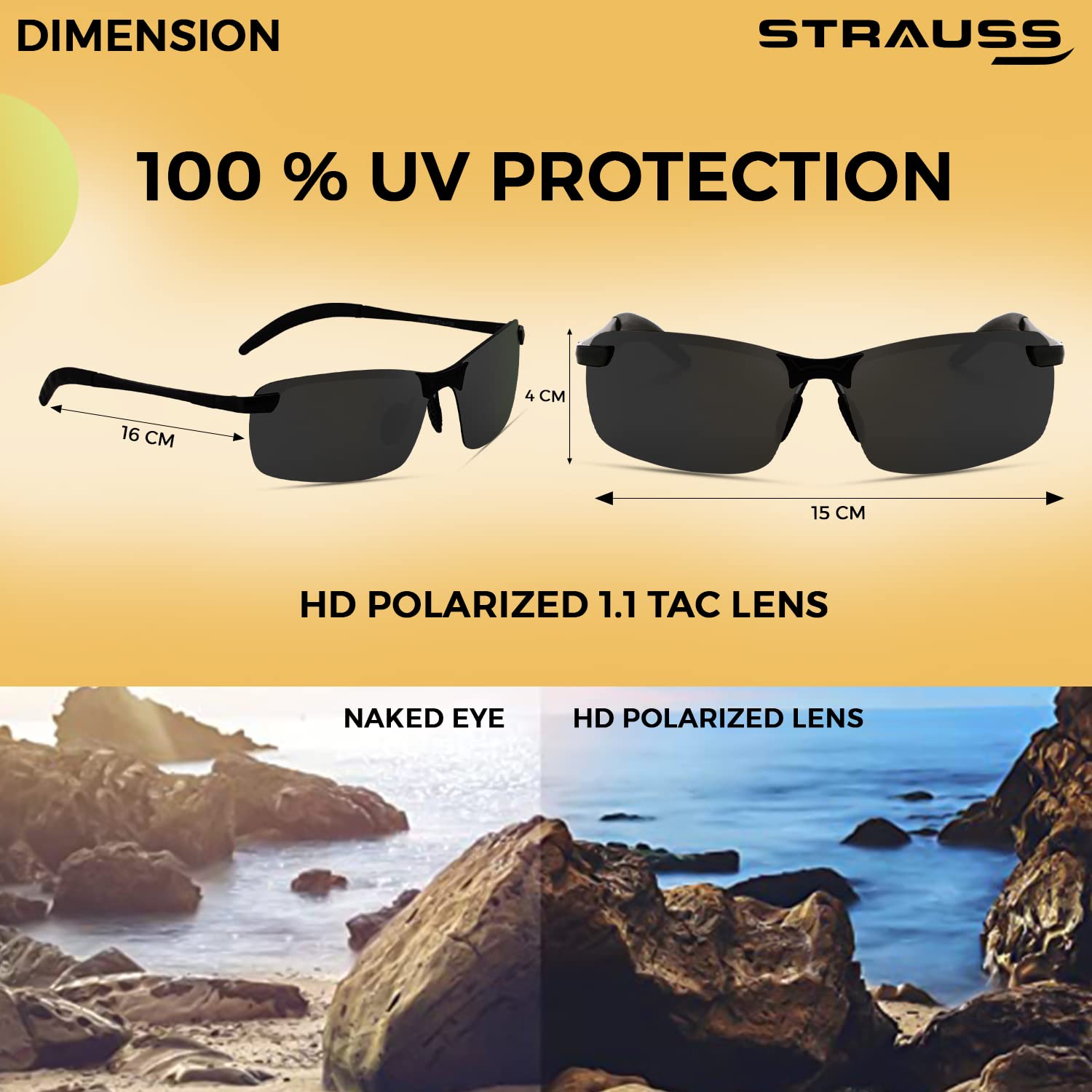 STRAUSS UV 400 Sunglasses, (Black)