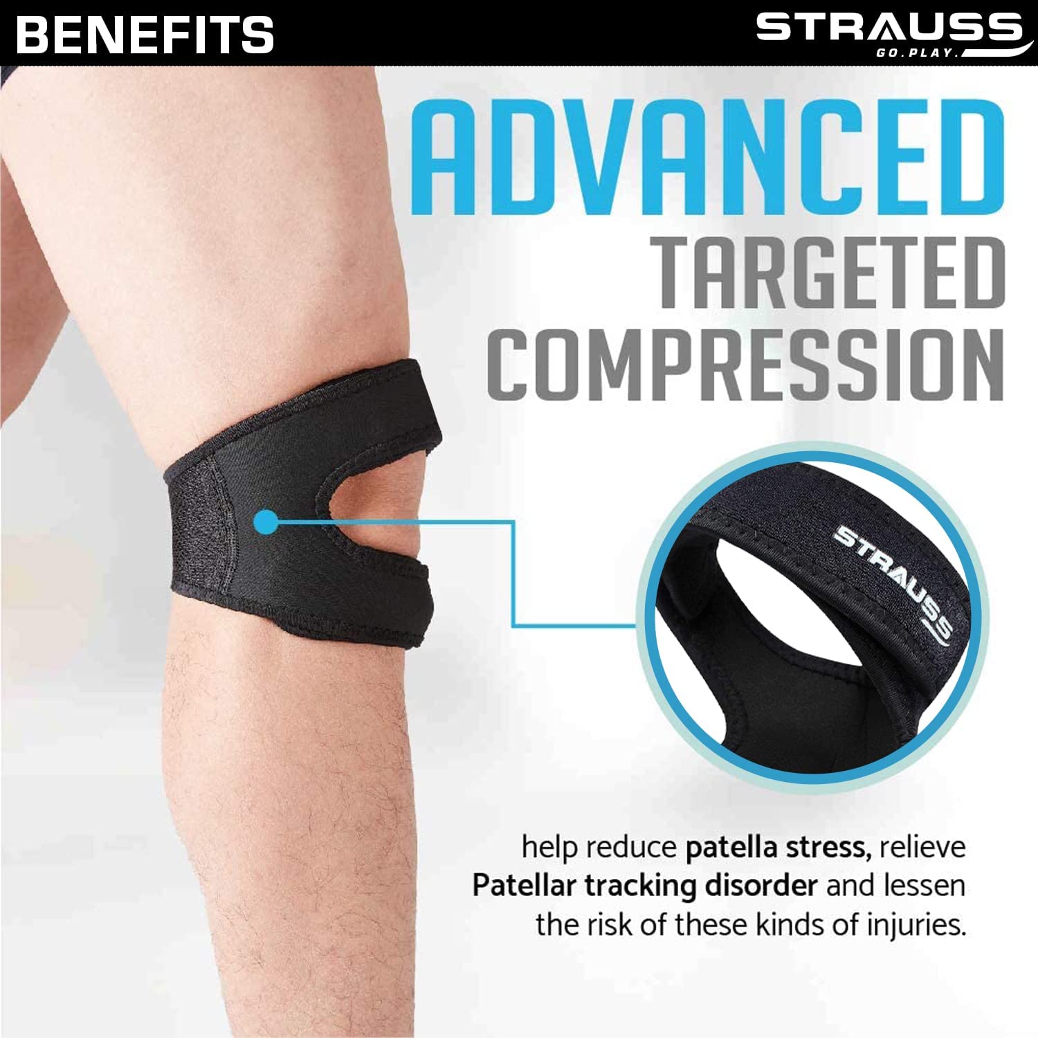 Strauss Pattela Strap Knee Support, Free Size, (Black) (Dual Strap) –  StraussSport