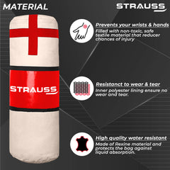 Strauss Canvas Heavy Duty Filled Gym Punching Bag | Comes with Hanging S Hook, Zippered Top Head Closure & Heavy Straps | 2.5 Feet, (Cream/Black)