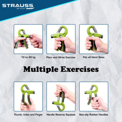 Strauss Adjustable Hand Grip| Adjustable Resistance (10KG - 40KG) | Hand Gripper for Home & Gym Workouts | Perfect for Finger & Forearm Hand Exercises & Strength Building for Men & Women (Black/Green)