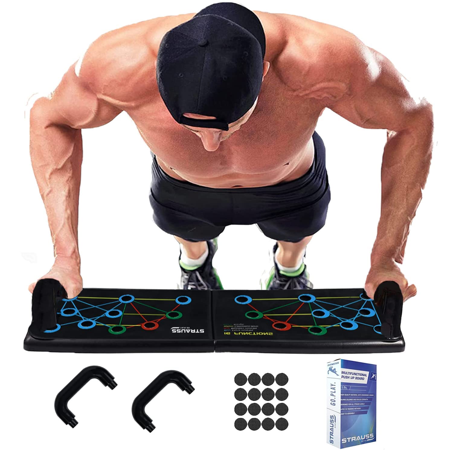 Strauss Multifunctional Portable Push Up Board |16 in 1 Body Building Exercise Tools | Durable & Foldable | Push Up Board for Men-Women