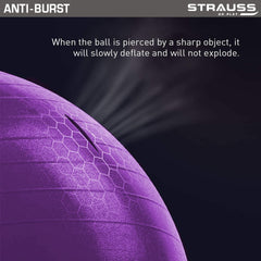 STRAUSS Anti-Burst Rubber Gym Ball with Free Foot Pump | Round Shape Swiss Ball for Exercise, Workout, Yoga, Pregnancy, Birthing, Balance & Stability, 75 cm, (Purple)