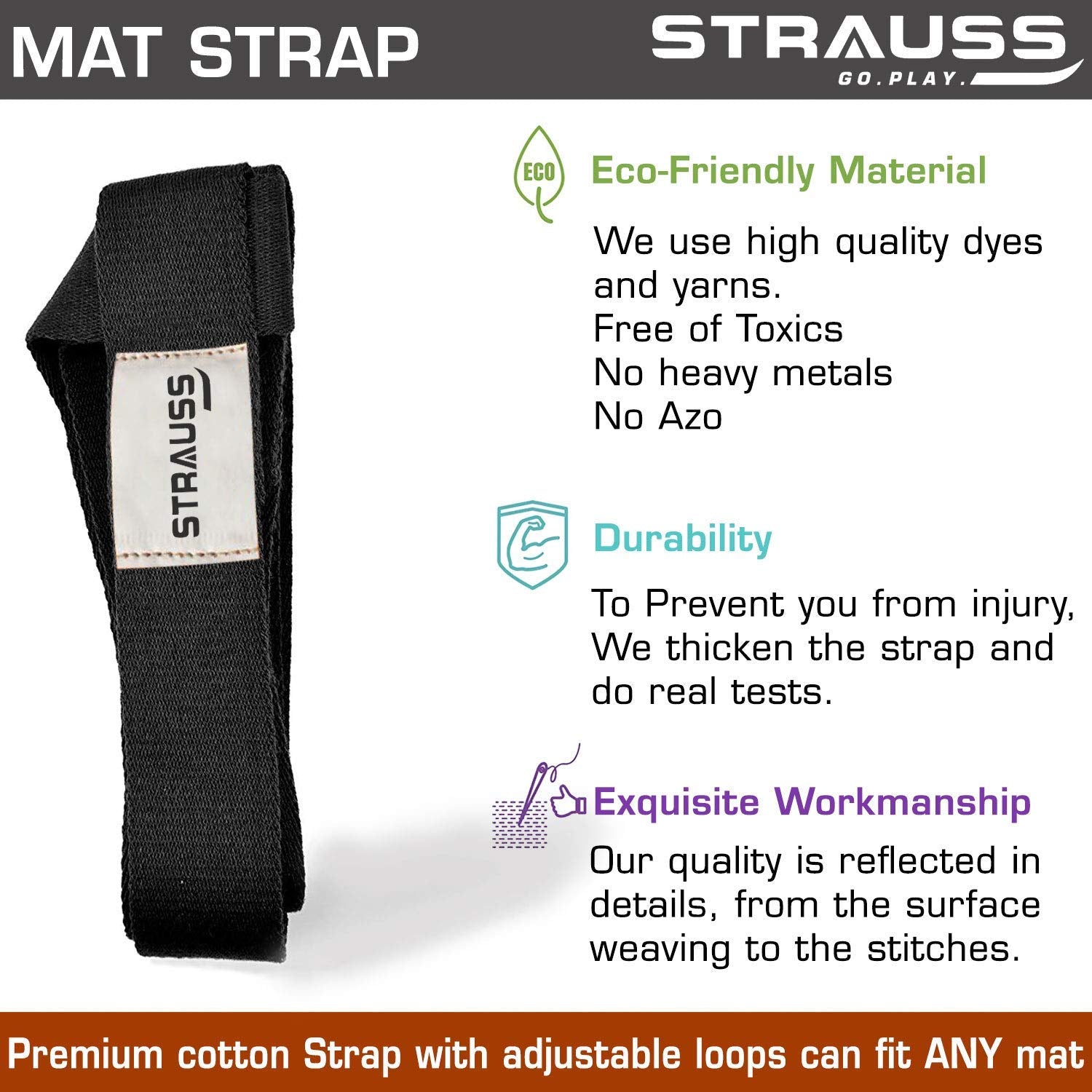 Strauss Yoga Mat (Floral) 10 MM NBR, Yoga Block (Purple) Pair and Yoga Belt (Blue)