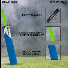 Strauss Scoop Tennis Cricket Bat | Edition: Knockout | Full Size | Kashmir Willow | Color: Blue | Lightweight | Tennis Ball Cricket Bat