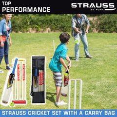 Strauss Cricket Kit, Size- 7 (Popular Willow bat+3 Stumps+Holder+1 Ball+Carry Bag)