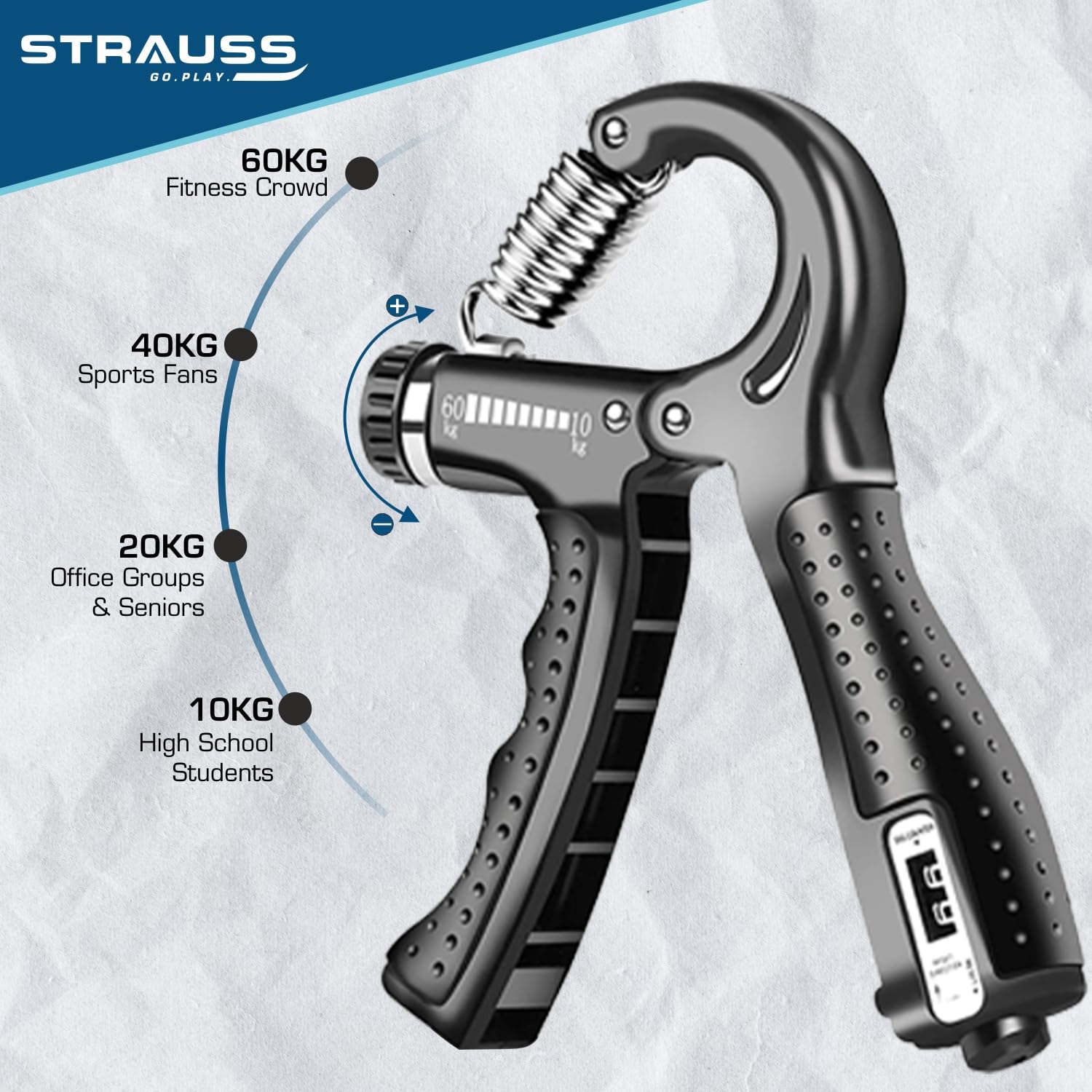Strauss D-Shape Hand Grip  Adjustable Resistance (10KG -100KG) –  StraussSport