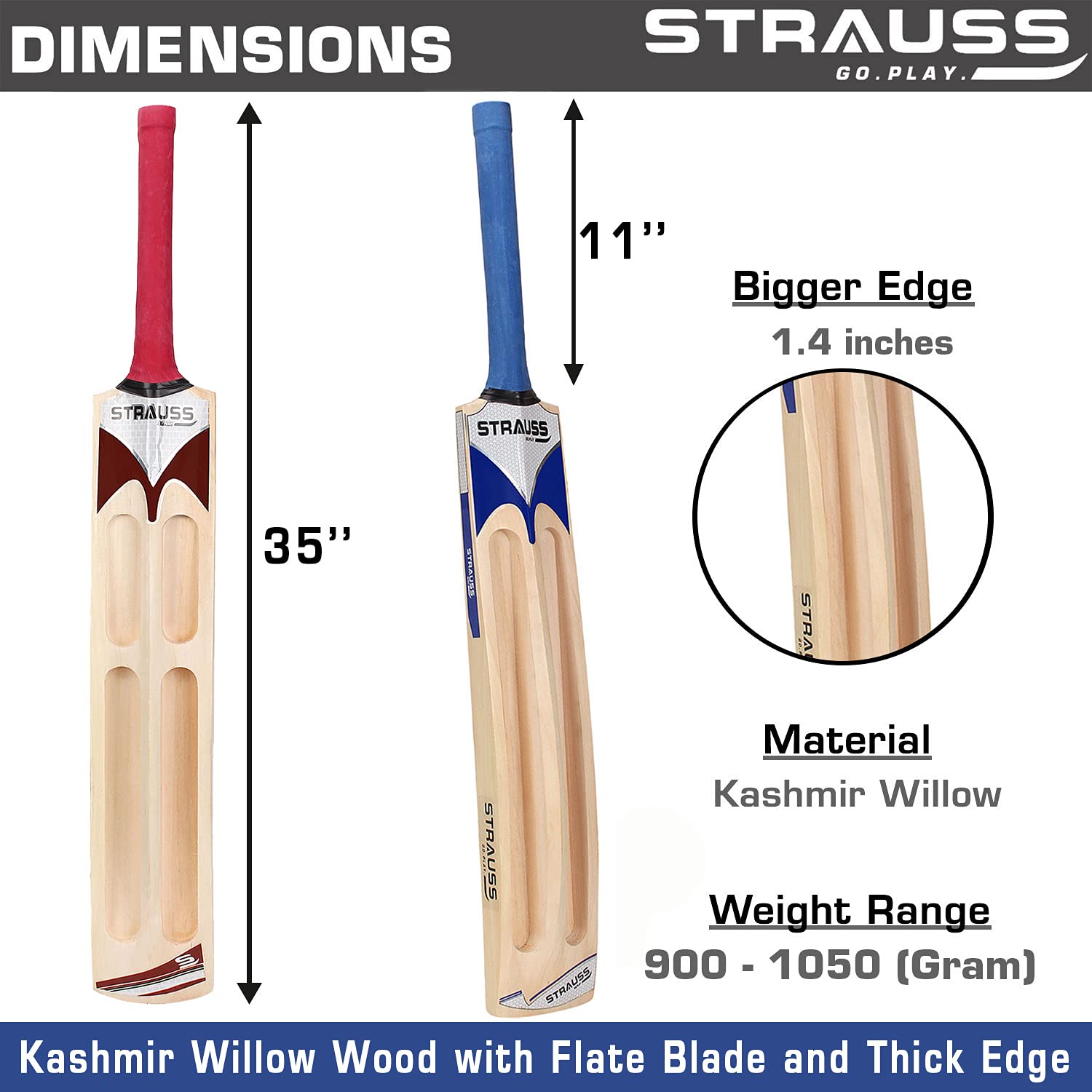 Strauss Scoop Tennis Cricket Bat | Edition: Blaster | Full Size | Kashmir Willow | Plain | Lightweight | Tennis Ball Cricket Bat